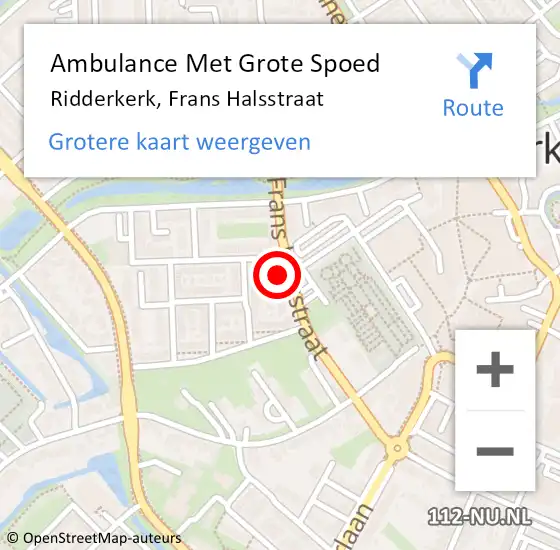 Locatie op kaart van de 112 melding: Ambulance Met Grote Spoed Naar Ridderkerk, Frans Halsstraat op 18 augustus 2024 11:55