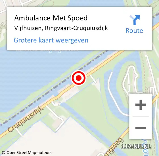 Locatie op kaart van de 112 melding: Ambulance Met Spoed Naar Vijfhuizen, Ringvaart-Cruquiusdijk op 18 augustus 2024 12:09