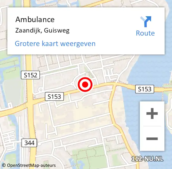 Locatie op kaart van de 112 melding: Ambulance Zaandijk, Guisweg op 18 augustus 2024 12:18