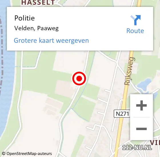 Locatie op kaart van de 112 melding: Politie Velden, Paaweg op 18 augustus 2024 12:25