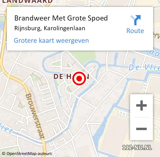 Locatie op kaart van de 112 melding: Brandweer Met Grote Spoed Naar Rijnsburg, Karolingenlaan op 18 augustus 2024 12:29