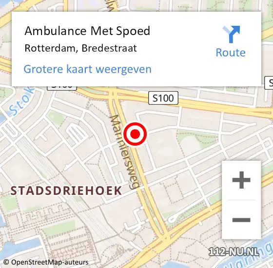 Locatie op kaart van de 112 melding: Ambulance Met Spoed Naar Rotterdam, Bredestraat op 18 augustus 2024 12:36