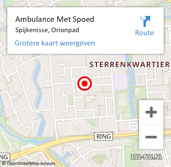 Locatie op kaart van de 112 melding: Ambulance Met Spoed Naar Spijkenisse, Orionpad op 18 augustus 2024 12:51