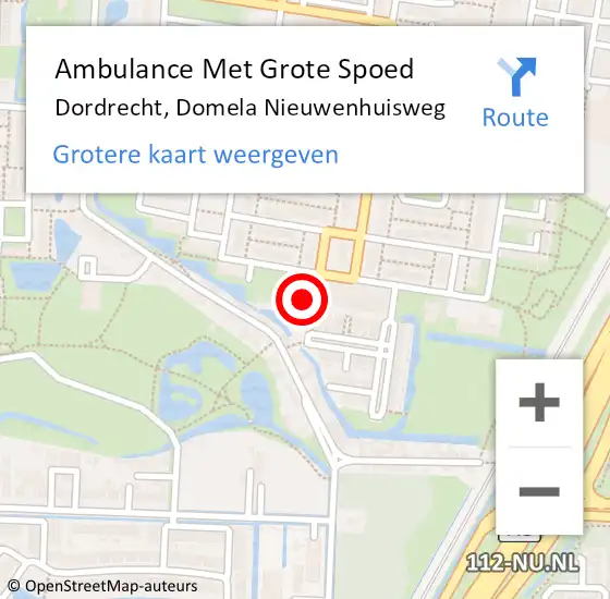 Locatie op kaart van de 112 melding: Ambulance Met Grote Spoed Naar Dordrecht, Domela Nieuwenhuisweg op 18 augustus 2024 13:00