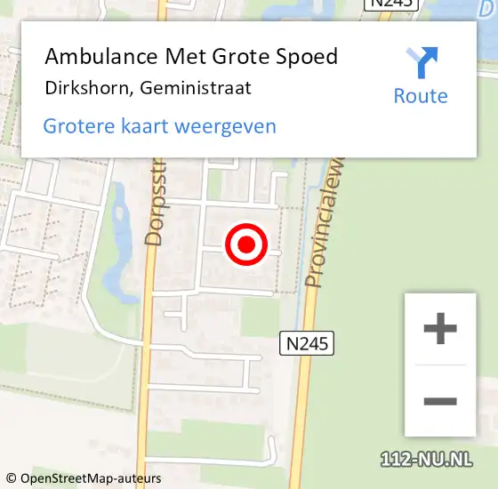 Locatie op kaart van de 112 melding: Ambulance Met Grote Spoed Naar Dirkshorn, Geministraat op 18 augustus 2024 13:07