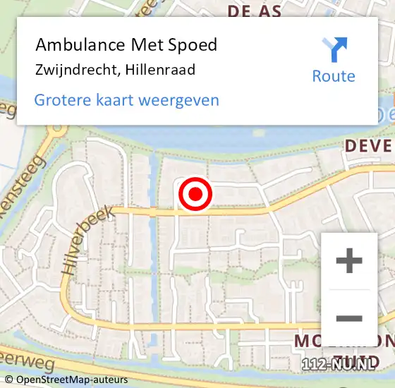 Locatie op kaart van de 112 melding: Ambulance Met Spoed Naar Zwijndrecht, Hillenraad op 18 augustus 2024 13:27