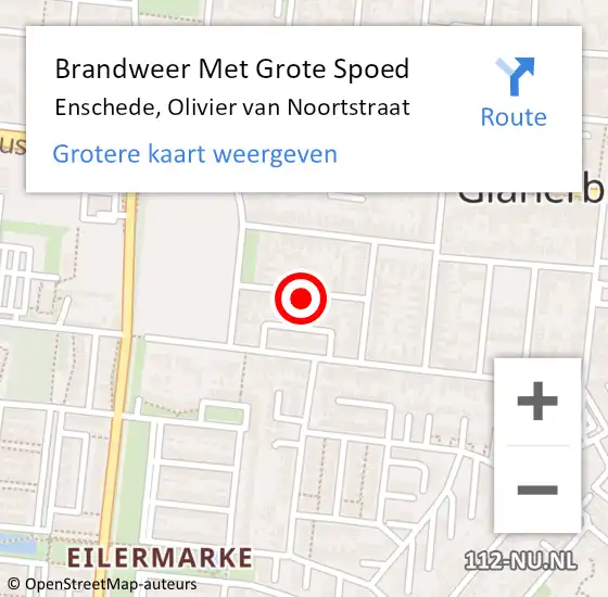 Locatie op kaart van de 112 melding: Brandweer Met Grote Spoed Naar Enschede, Olivier van Noortstraat op 18 augustus 2024 13:38