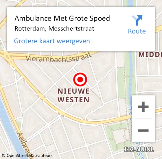 Locatie op kaart van de 112 melding: Ambulance Met Grote Spoed Naar Rotterdam, Messchertstraat op 18 augustus 2024 13:53