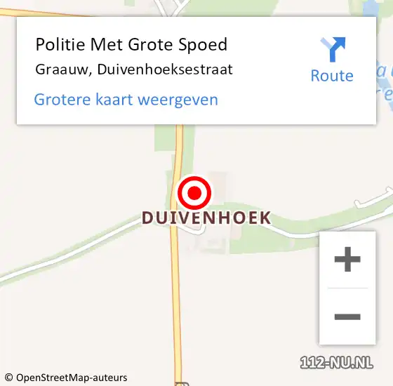 Locatie op kaart van de 112 melding: Politie Met Grote Spoed Naar Graauw, Duivenhoeksestraat op 18 augustus 2024 13:54