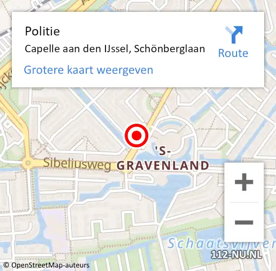 Locatie op kaart van de 112 melding: Politie Capelle aan den IJssel, Schönberglaan op 18 augustus 2024 14:13