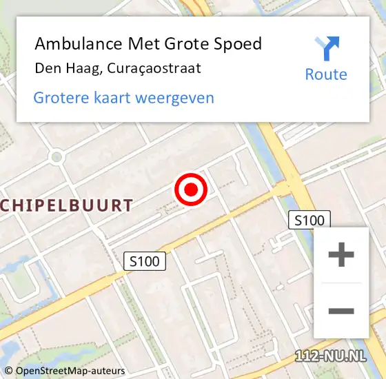 Locatie op kaart van de 112 melding: Ambulance Met Grote Spoed Naar Den Haag, Curaçaostraat op 18 augustus 2024 14:35