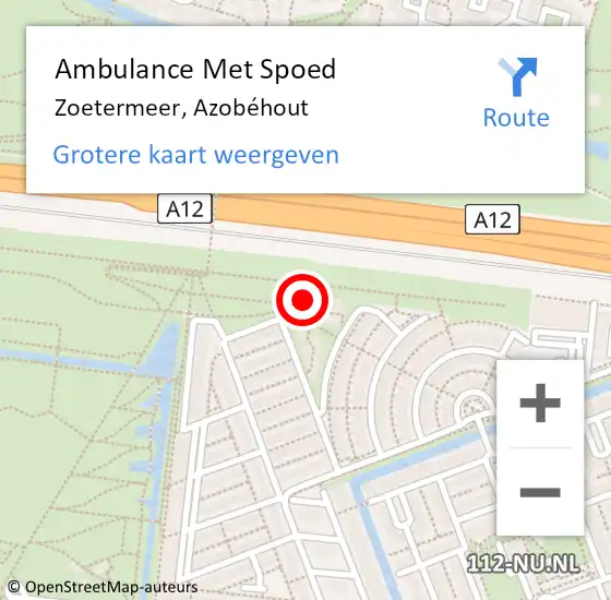 Locatie op kaart van de 112 melding: Ambulance Met Spoed Naar Zoetermeer, Azobéhout op 18 augustus 2024 14:35