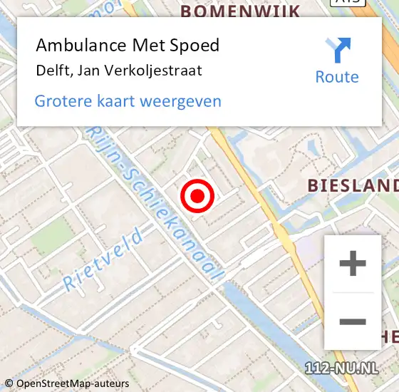 Locatie op kaart van de 112 melding: Ambulance Met Spoed Naar Delft, Jan Verkoljestraat op 18 augustus 2024 14:41