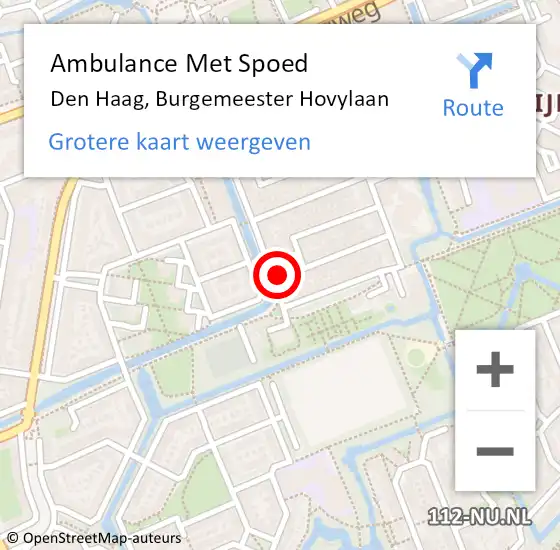 Locatie op kaart van de 112 melding: Ambulance Met Spoed Naar Den Haag, Burgemeester Hovylaan op 18 augustus 2024 14:47