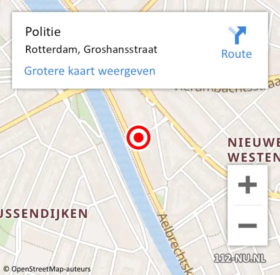 Locatie op kaart van de 112 melding: Politie Rotterdam, Groshansstraat op 18 augustus 2024 14:47