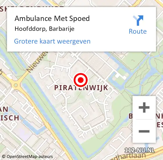 Locatie op kaart van de 112 melding: Ambulance Met Spoed Naar Hoofddorp, Barbarije op 18 augustus 2024 14:49