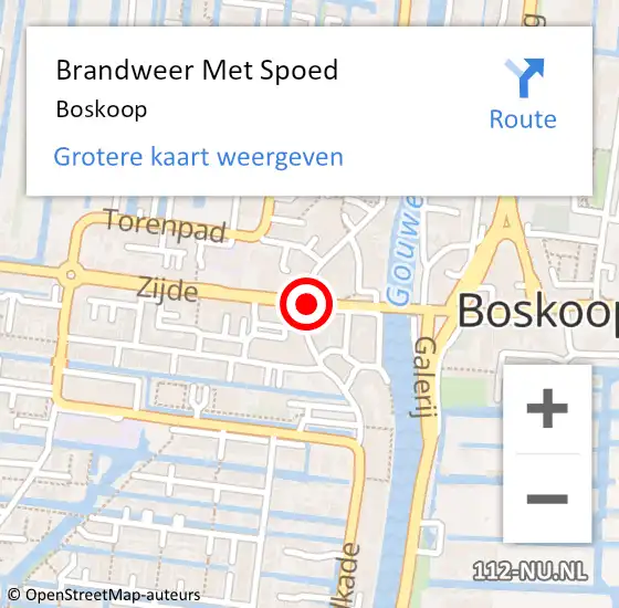 Locatie op kaart van de 112 melding: Brandweer Met Spoed Naar Boskoop op 18 augustus 2024 14:59