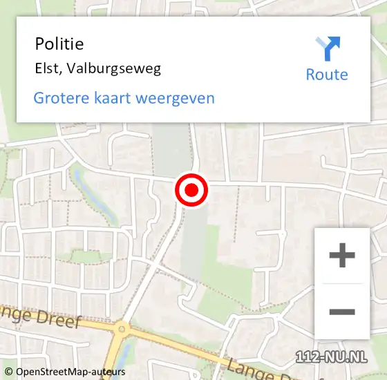 Locatie op kaart van de 112 melding: Politie Elst, Valburgseweg op 18 augustus 2024 15:07