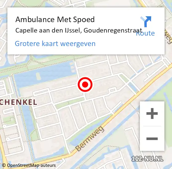 Locatie op kaart van de 112 melding: Ambulance Met Spoed Naar Capelle aan den IJssel, Goudenregenstraat op 18 augustus 2024 15:21