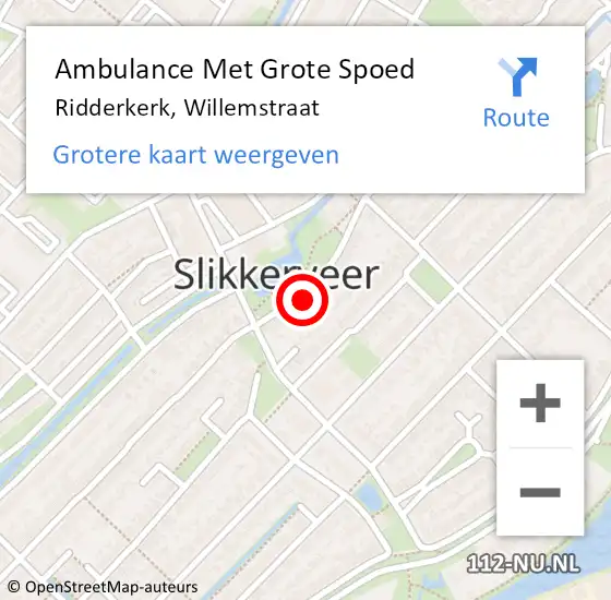 Locatie op kaart van de 112 melding: Ambulance Met Grote Spoed Naar Ridderkerk, Willemstraat op 18 augustus 2024 15:25