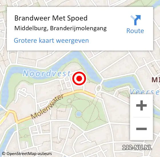 Locatie op kaart van de 112 melding: Brandweer Met Spoed Naar Middelburg, Branderijmolengang op 18 augustus 2024 15:29