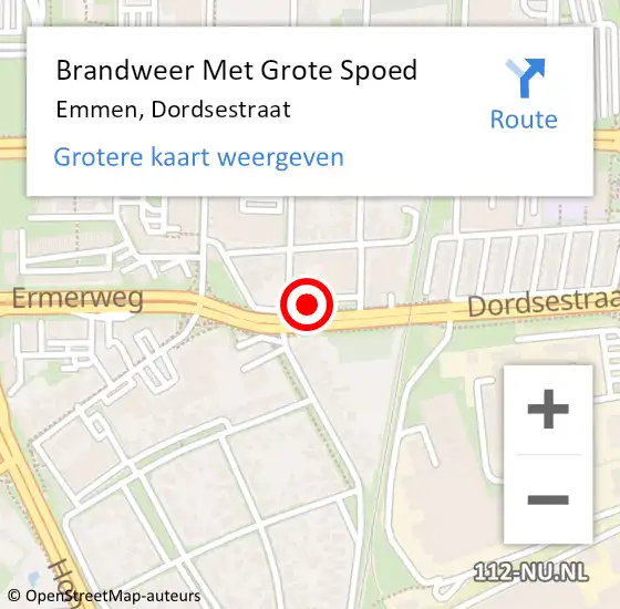 Locatie op kaart van de 112 melding: Brandweer Met Grote Spoed Naar Emmen, Dordsestraat op 18 augustus 2024 16:29