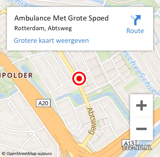 Locatie op kaart van de 112 melding: Ambulance Met Grote Spoed Naar Rotterdam, Abtsweg op 18 augustus 2024 16:42