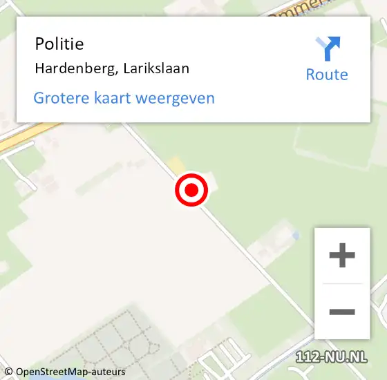 Locatie op kaart van de 112 melding: Politie Hardenberg, Larikslaan op 18 augustus 2024 16:49