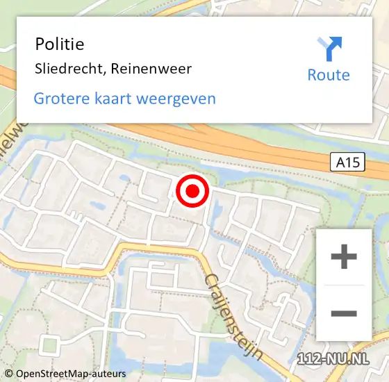 Locatie op kaart van de 112 melding: Politie Sliedrecht, Reinenweer op 18 augustus 2024 17:07