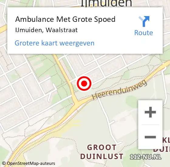 Locatie op kaart van de 112 melding: Ambulance Met Grote Spoed Naar IJmuiden, Waalstraat op 18 augustus 2024 17:08