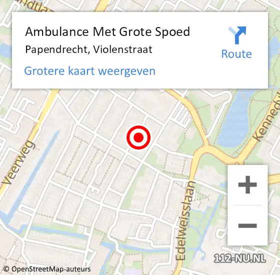 Locatie op kaart van de 112 melding: Ambulance Met Grote Spoed Naar Papendrecht, Violenstraat op 18 augustus 2024 17:09