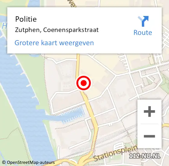 Locatie op kaart van de 112 melding: Politie Zutphen, Coenensparkstraat op 18 augustus 2024 17:09