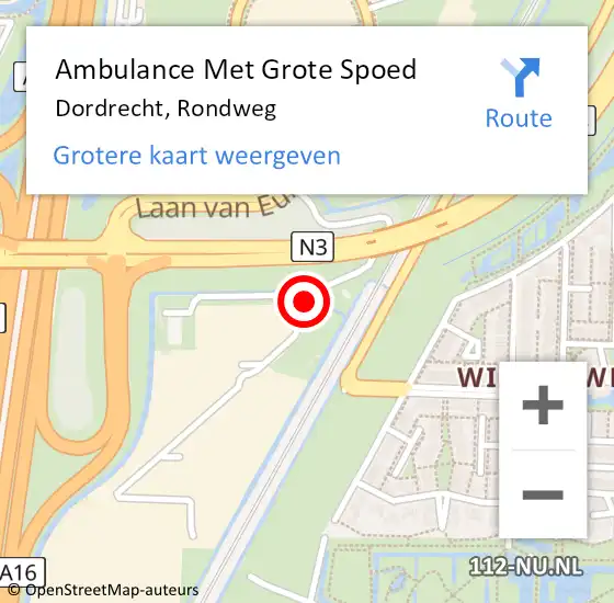 Locatie op kaart van de 112 melding: Ambulance Met Grote Spoed Naar Dordrecht, Rondweg op 18 augustus 2024 17:11