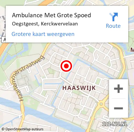 Locatie op kaart van de 112 melding: Ambulance Met Grote Spoed Naar Oegstgeest, Kerckwervelaan op 18 augustus 2024 17:32