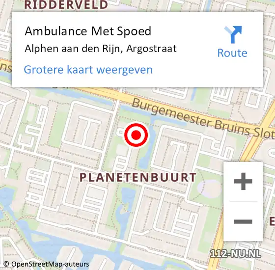 Locatie op kaart van de 112 melding: Ambulance Met Spoed Naar Alphen aan den Rijn, Argostraat op 18 augustus 2024 17:35