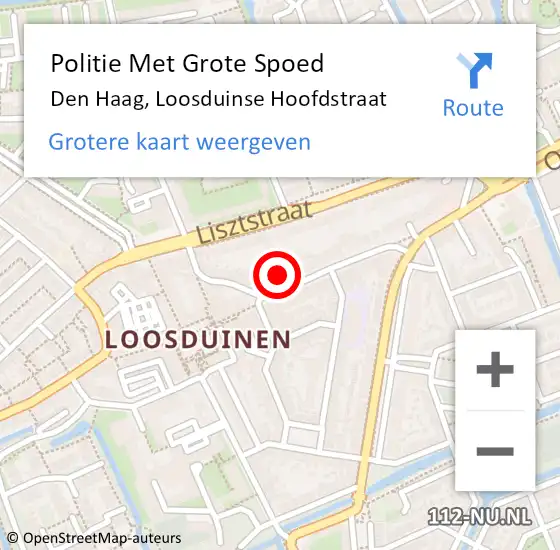 Locatie op kaart van de 112 melding: Politie Met Grote Spoed Naar Den Haag, Loosduinse Hoofdstraat op 18 augustus 2024 17:46