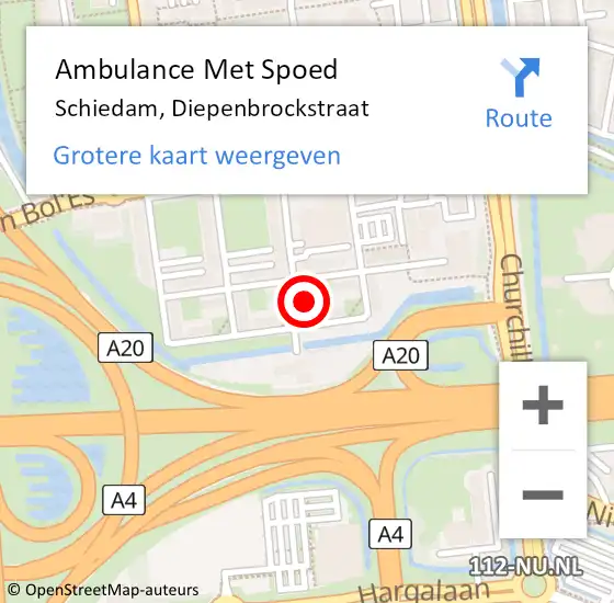 Locatie op kaart van de 112 melding: Ambulance Met Spoed Naar Schiedam, Diepenbrockstraat op 18 augustus 2024 17:48