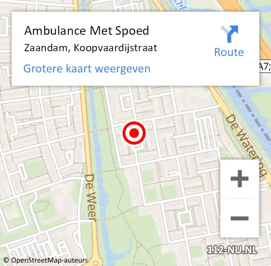 Locatie op kaart van de 112 melding: Ambulance Met Spoed Naar Zaandam, Koopvaardijstraat op 18 augustus 2024 17:50