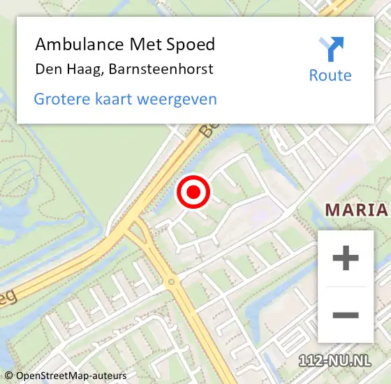 Locatie op kaart van de 112 melding: Ambulance Met Spoed Naar Den Haag, Barnsteenhorst op 18 augustus 2024 17:54