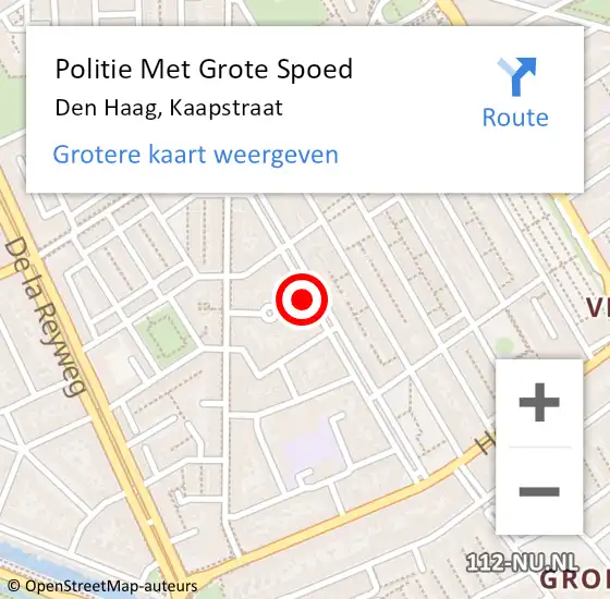 Locatie op kaart van de 112 melding: Politie Met Grote Spoed Naar Den Haag, Kaapstraat op 18 augustus 2024 18:23