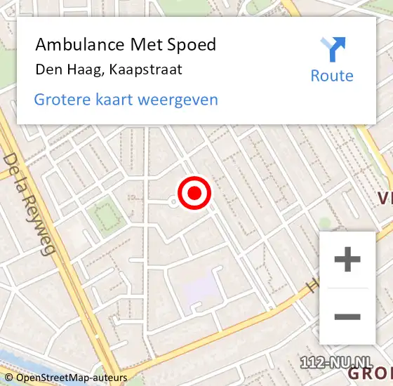 Locatie op kaart van de 112 melding: Ambulance Met Spoed Naar Den Haag, Kaapstraat op 18 augustus 2024 18:25