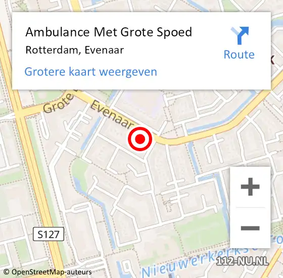 Locatie op kaart van de 112 melding: Ambulance Met Grote Spoed Naar Rotterdam, Evenaar op 18 augustus 2024 18:41