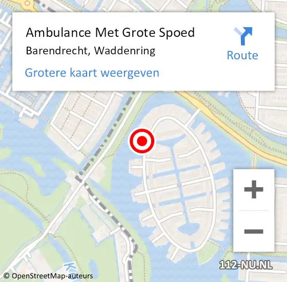 Locatie op kaart van de 112 melding: Ambulance Met Grote Spoed Naar Barendrecht, Waddenring op 18 augustus 2024 18:45