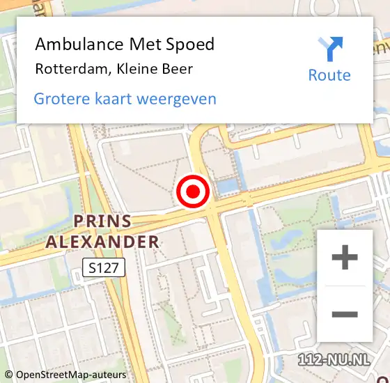 Locatie op kaart van de 112 melding: Ambulance Met Spoed Naar Rotterdam, Kleine Beer op 18 augustus 2024 19:03