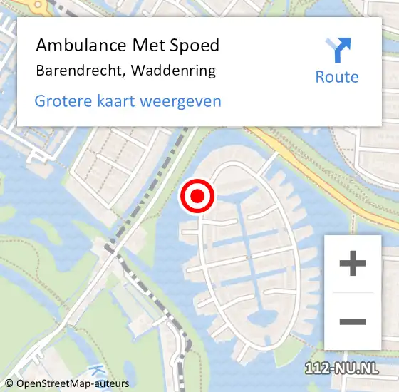 Locatie op kaart van de 112 melding: Ambulance Met Spoed Naar Barendrecht, Waddenring op 18 augustus 2024 19:08