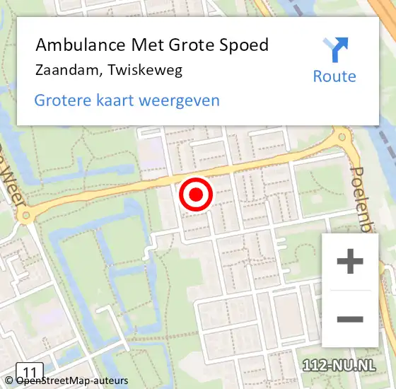 Locatie op kaart van de 112 melding: Ambulance Met Grote Spoed Naar Zaandam, Twiskeweg op 18 augustus 2024 19:21