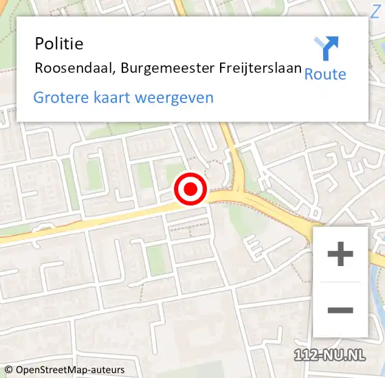 Locatie op kaart van de 112 melding: Politie Roosendaal, Burgemeester Freijterslaan op 18 augustus 2024 19:22