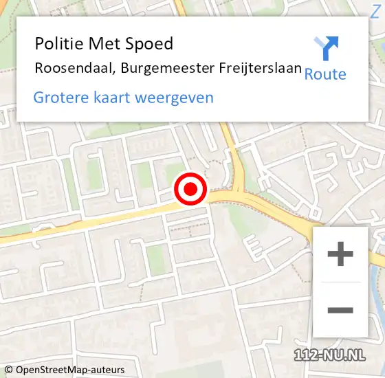 Locatie op kaart van de 112 melding: Politie Met Spoed Naar Roosendaal, Burgemeester Freijterslaan op 18 augustus 2024 19:22