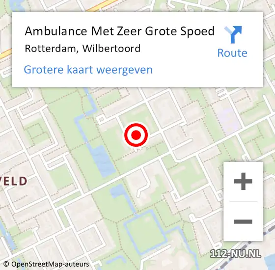 Locatie op kaart van de 112 melding: Ambulance Met Zeer Grote Spoed Naar Rotterdam, Wilbertoord op 18 augustus 2024 19:28