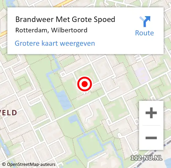 Locatie op kaart van de 112 melding: Brandweer Met Grote Spoed Naar Rotterdam, Wilbertoord op 18 augustus 2024 19:28